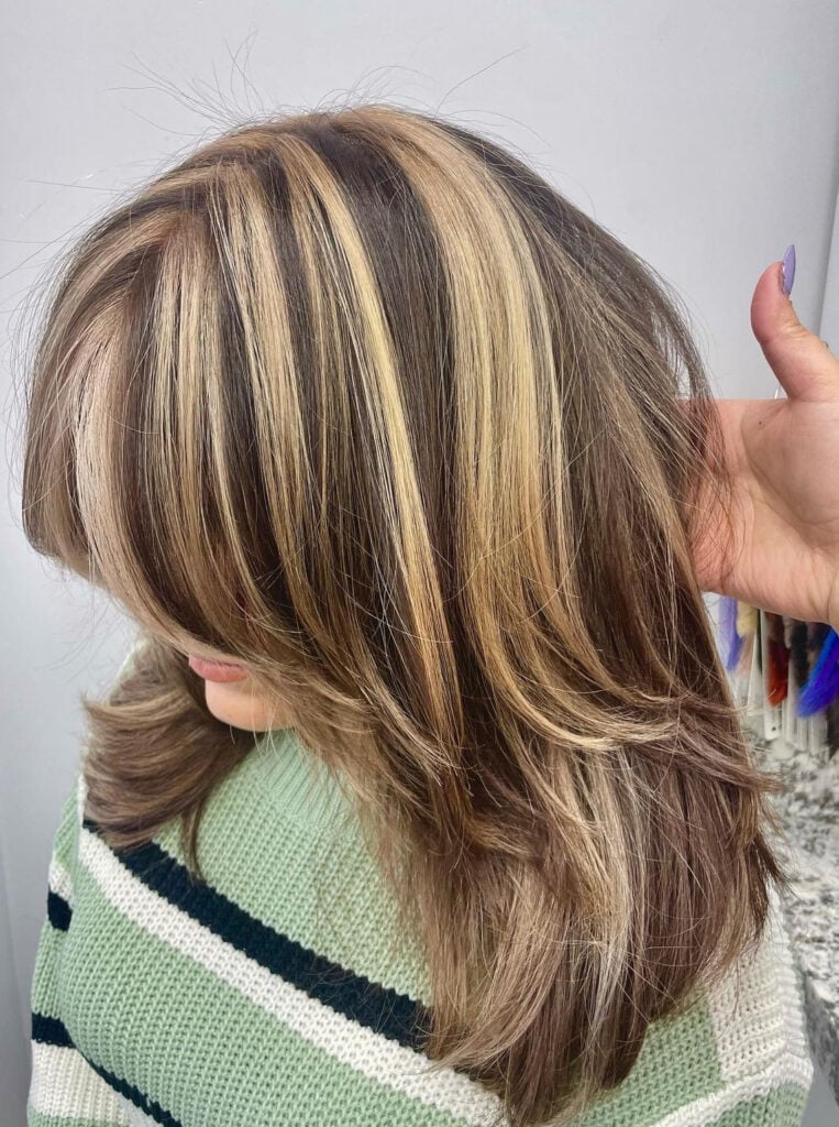 Collarbone Layers With Side-Swept Fringe and Chunky Blonde — Chunky Blonde Highlights on Dark Hair 2027