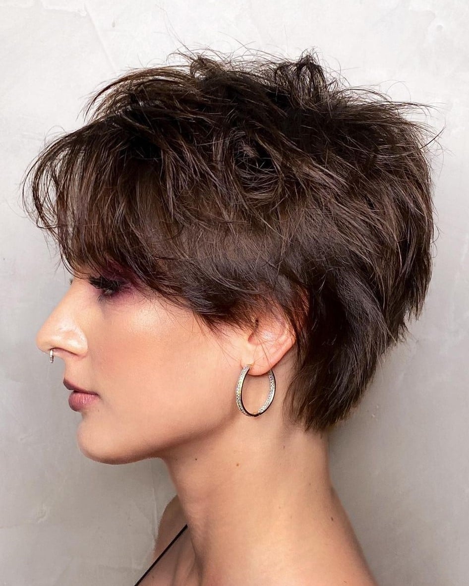 Textured Pixie With Lighter Brown Highlights Textured Pixie With Lighter Brown Highlights — Chunky Highlights Pixie 2027