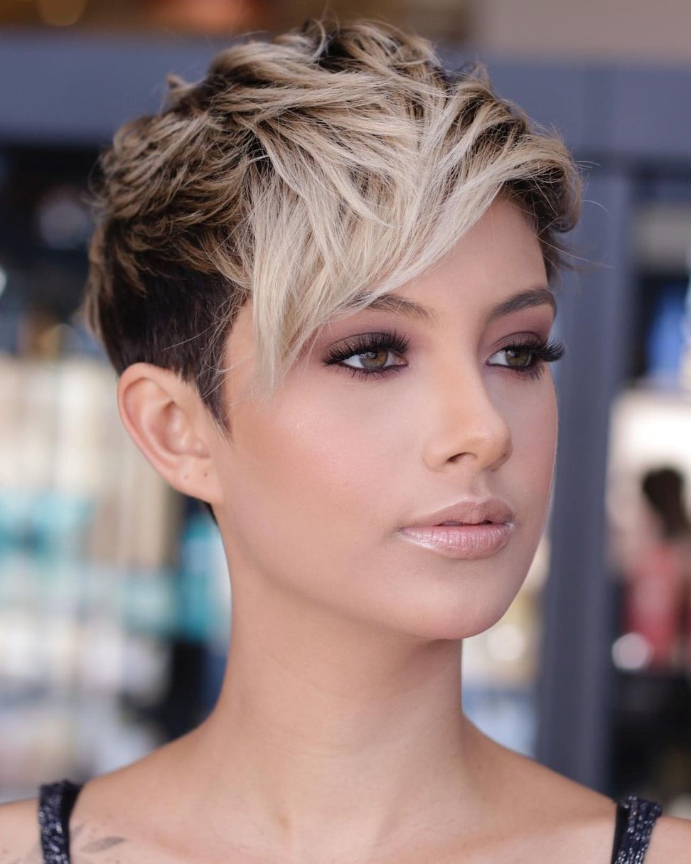 Textured Pixie With Deep Side Part Textured Pixie With Deep Side Part — Chunky Highlights Pixie 2027