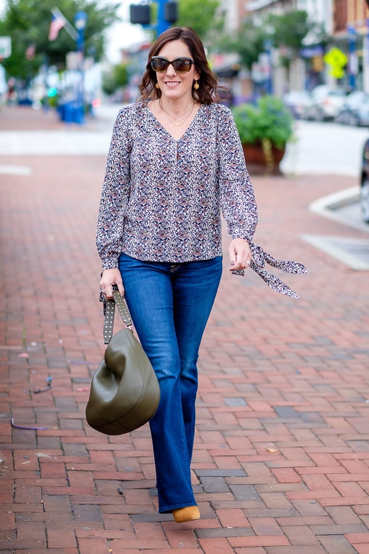 Printed Blouse With Dark Wash Bootcut Jeans Printed Blouse With Dark Wash Bootcut Jeans — Church Bootcut Jeans Outfits 2027