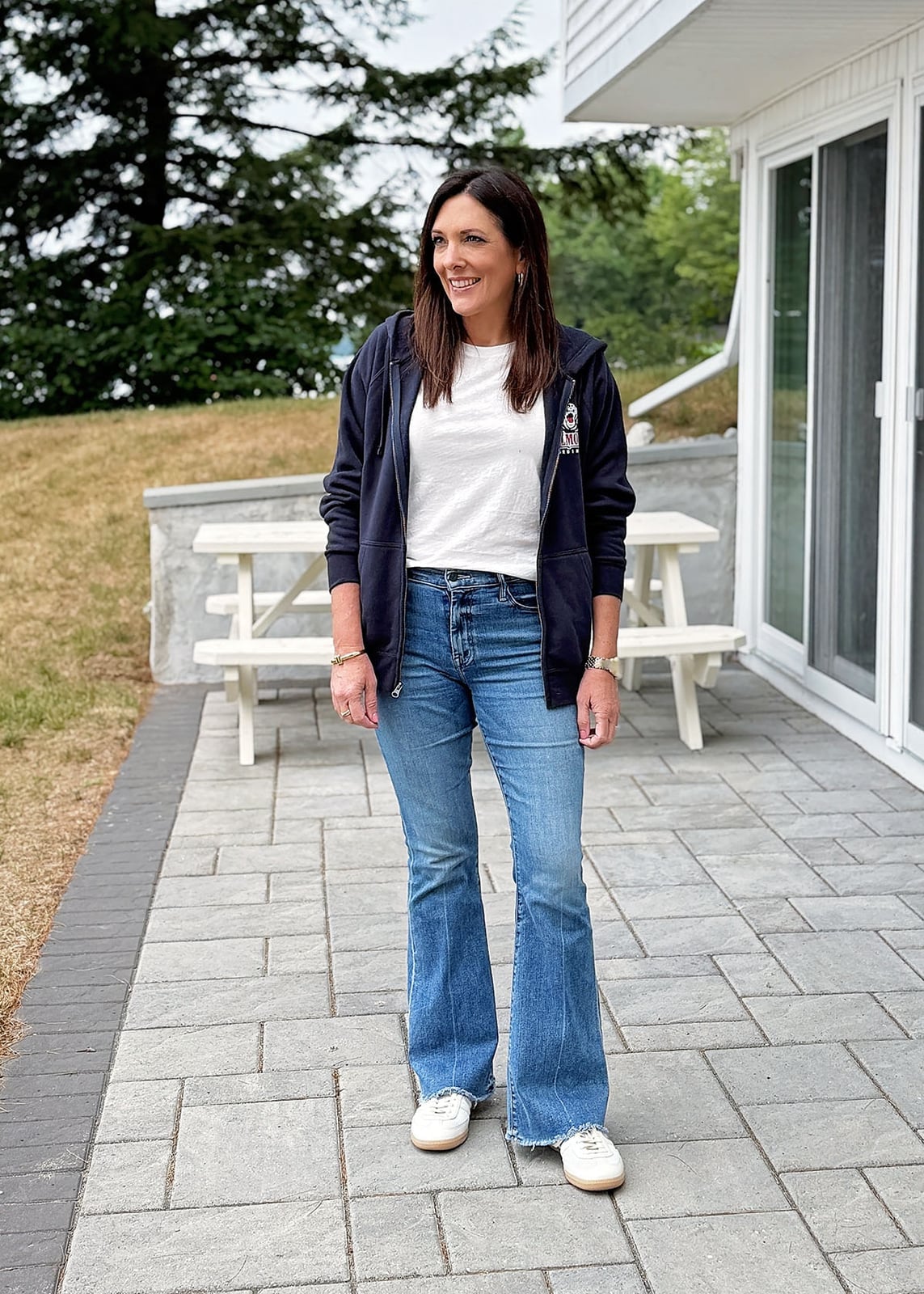 Zip-Up Hoodie With Medium Wash Bootcut Jeans Zip-Up Hoodie With Medium Wash Bootcut Jeans — Church Bootcut Jeans Outfits 2027