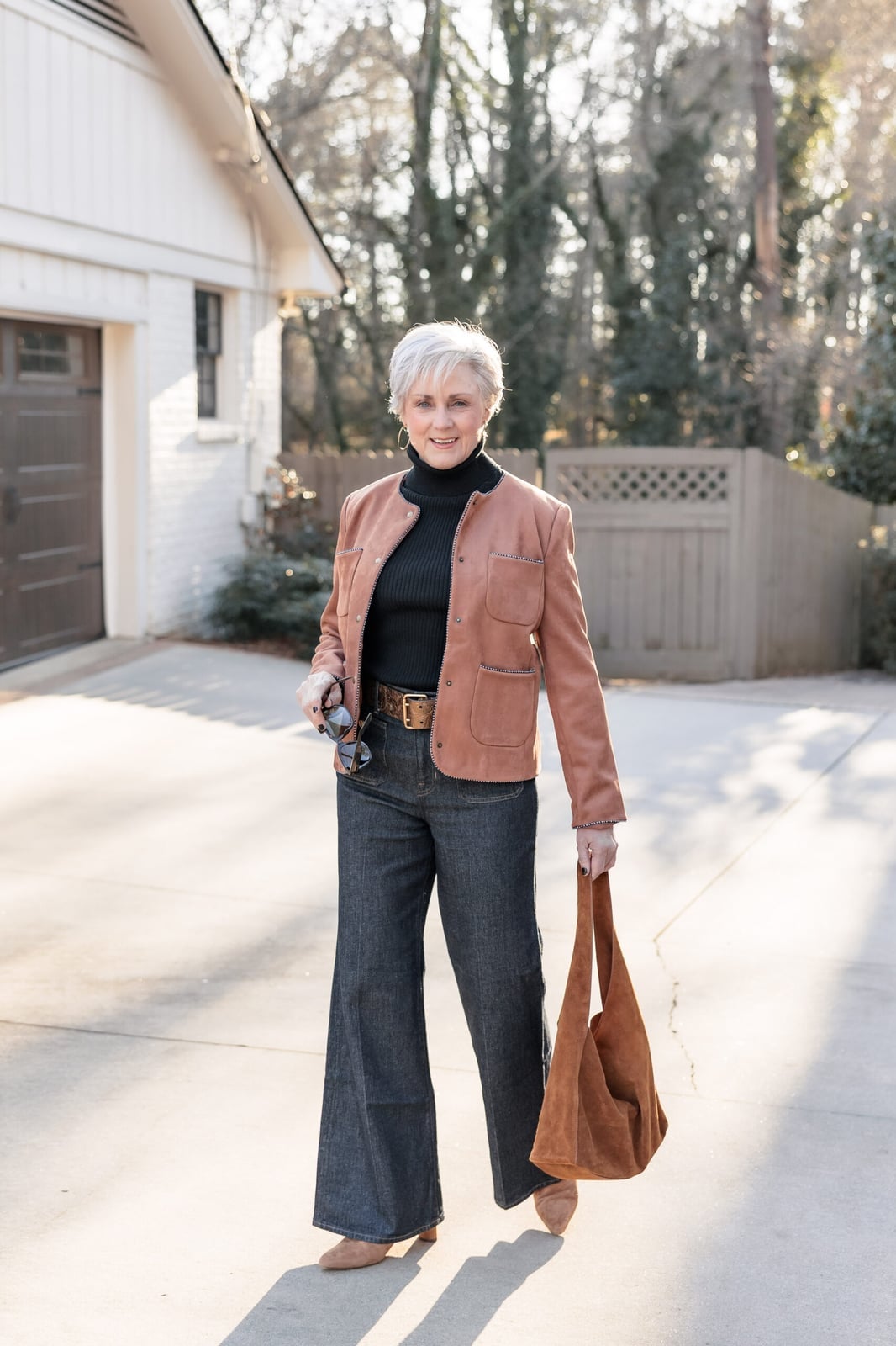 Suede Jacket With Dark Wash Bootcut Jeans Suede Jacket With Dark Wash Bootcut Jeans — Church Bootcut Jeans Outfits 2027
