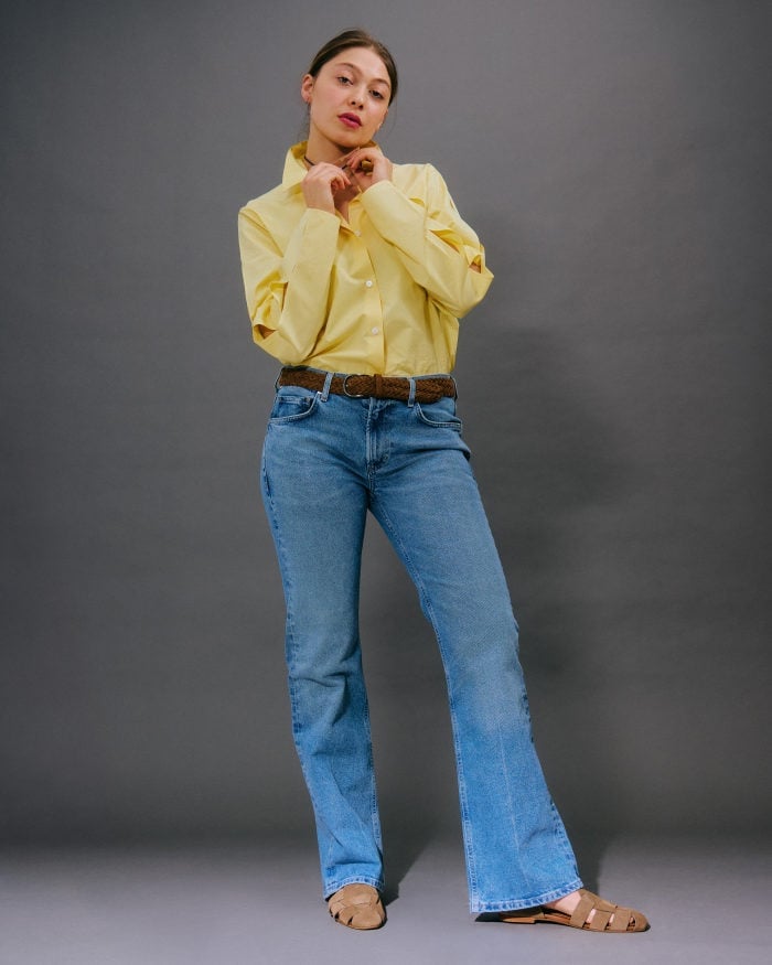 Yellow Button-Down With Light Wash Bootcut Jeans Yellow Button-Down With Light Wash Bootcut Jeans — Church Bootcut Jeans Outfits 2027