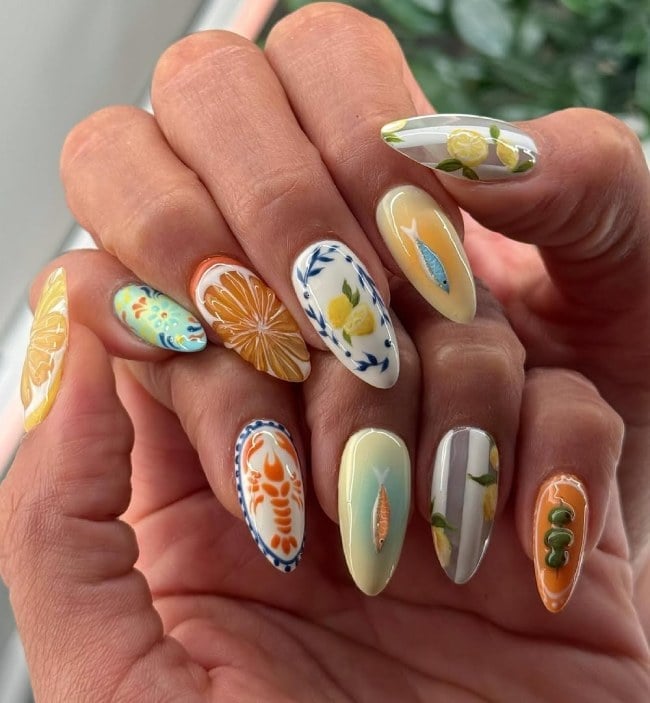 Long Almond Nails With Mediterranean Inspired Art — Citrus Nails 2027