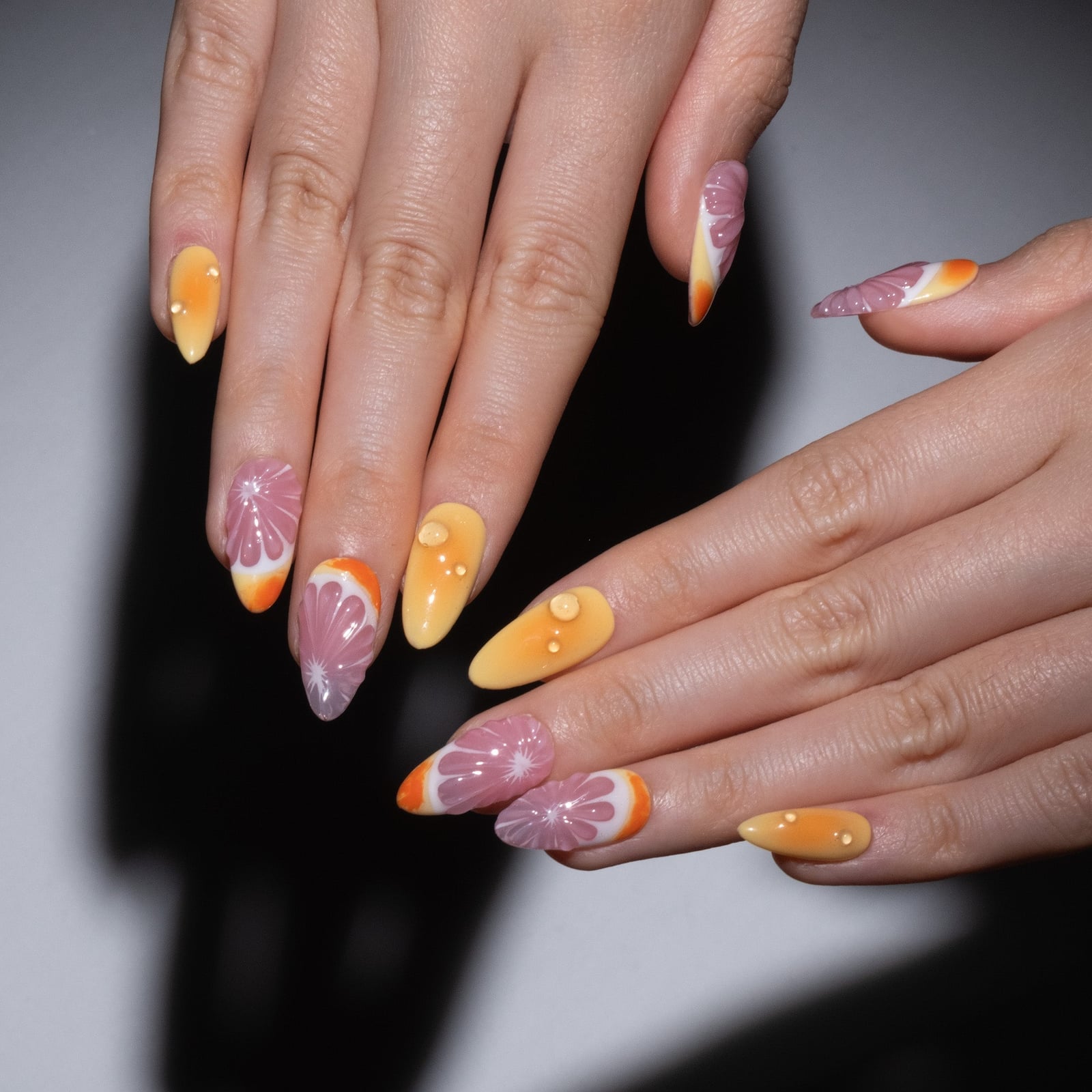 Medium Almond Nails With 3D Orange Slices And Gradient — Citrus Nails 2027