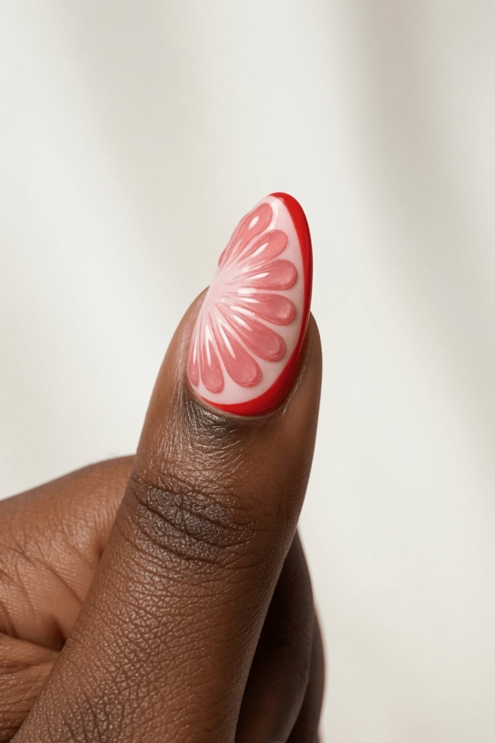 Short Oval Nails With Pink Grapefruit Slice Art — Citrus Nails 2027