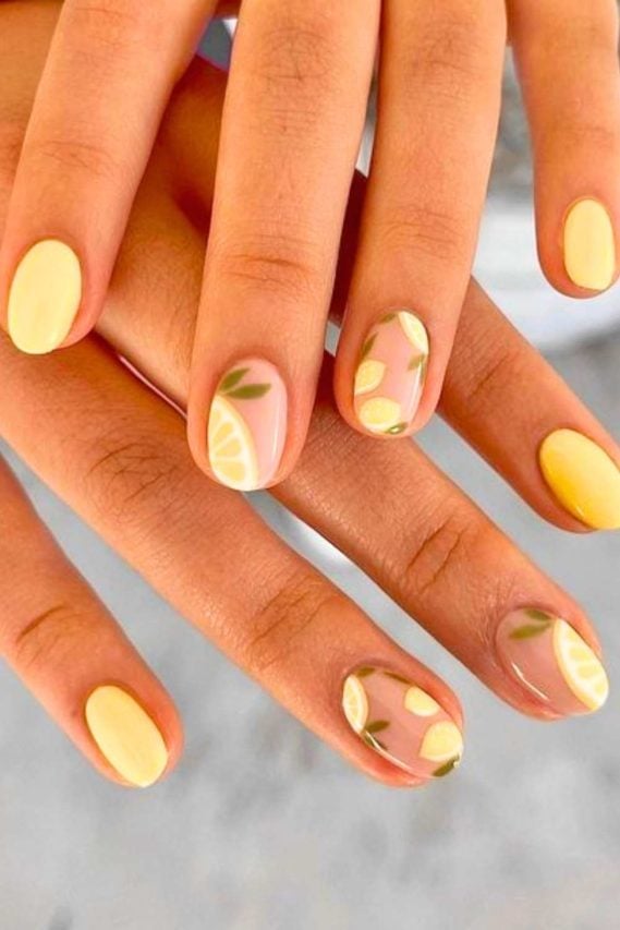 Short Oval Nails With Minimalist Lemon Slices — Citrus Nails 2027