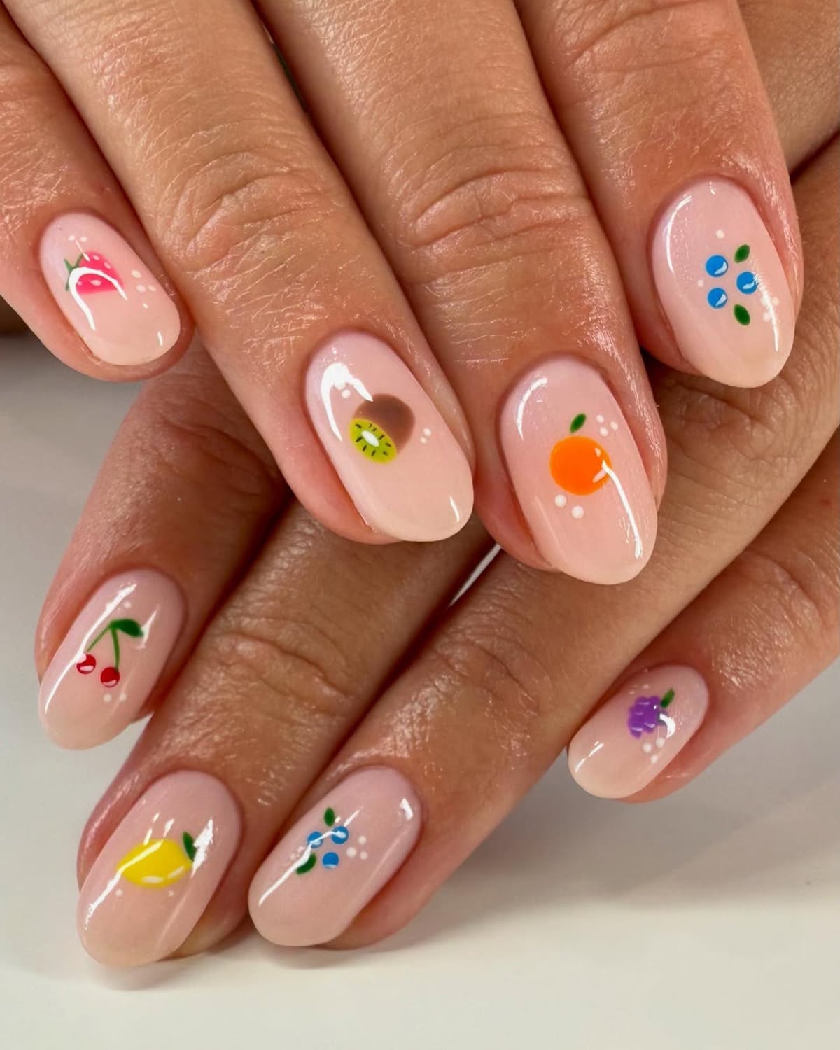 Short Oval Nails With Colorful Fruit Illustrations — Citrus Nails 2027