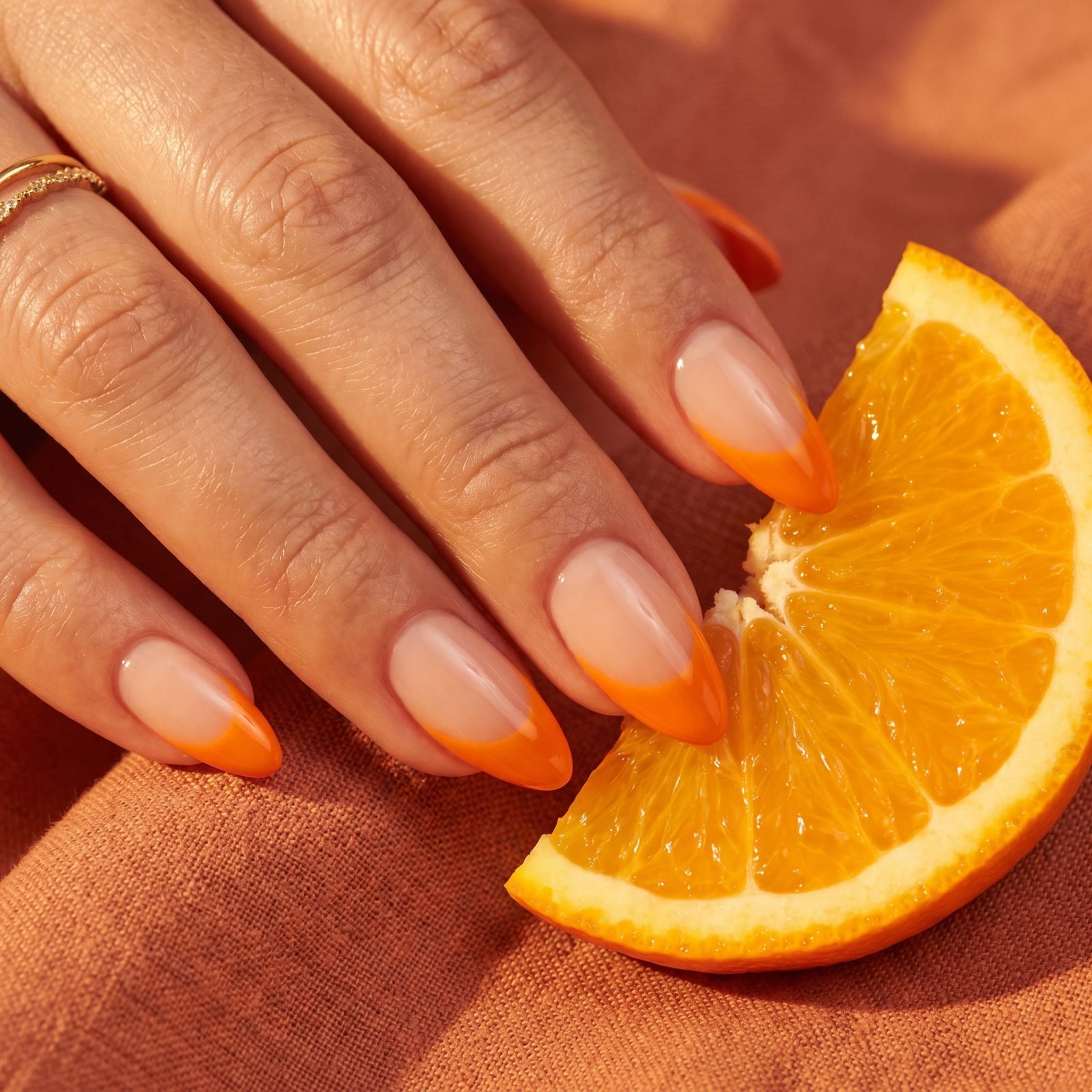 Medium Almond Nails With Vibrant Orange French Tips — Citrus Nails 2027