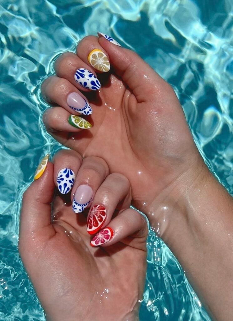 Almond Nails With Citrus Slices In Water — Citrus Nails 2027