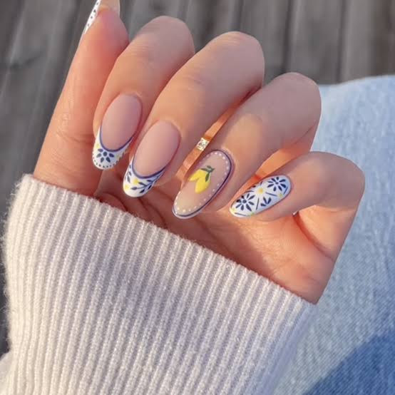 Medium Oval Nails With Nude Base And Lemon Tip — Citrus Nails 2027