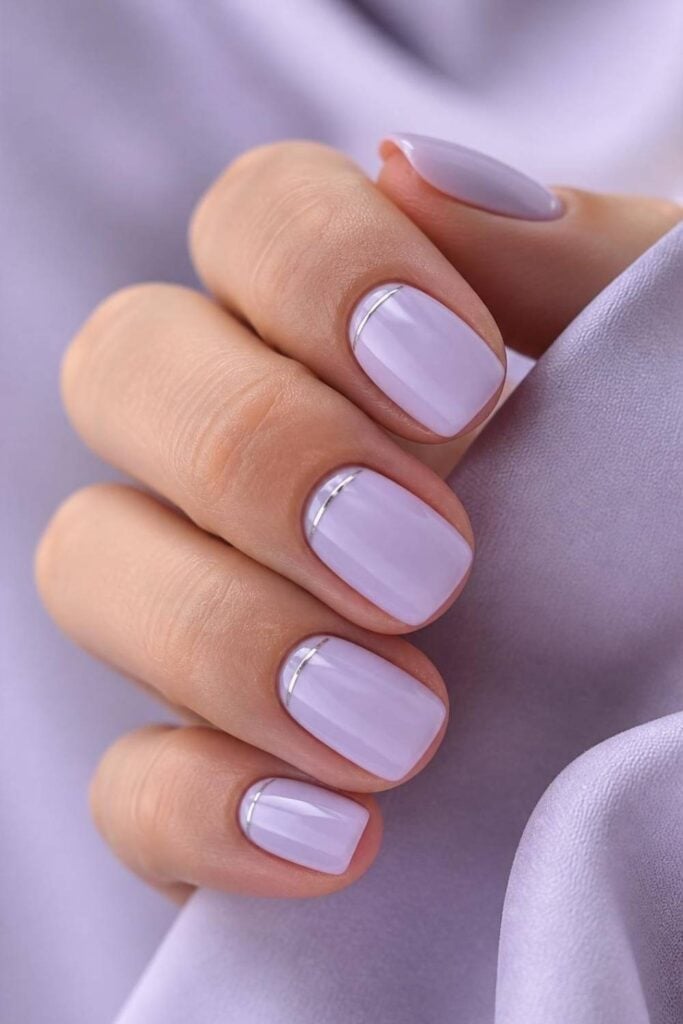 Pale Lavender Silver Line Short Squoval Nails Pale Lavender Silver Line Short Squoval Nails — Classy Short Nails 2027