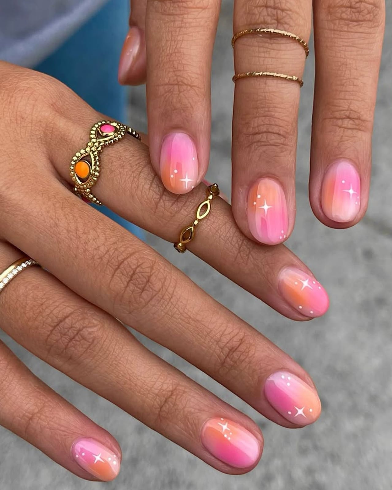 Pink Orange Gradient Shimmer Short Oval Nails Pink Orange Gradient Shimmer Short Oval Nails — Classy Short Nails 2027