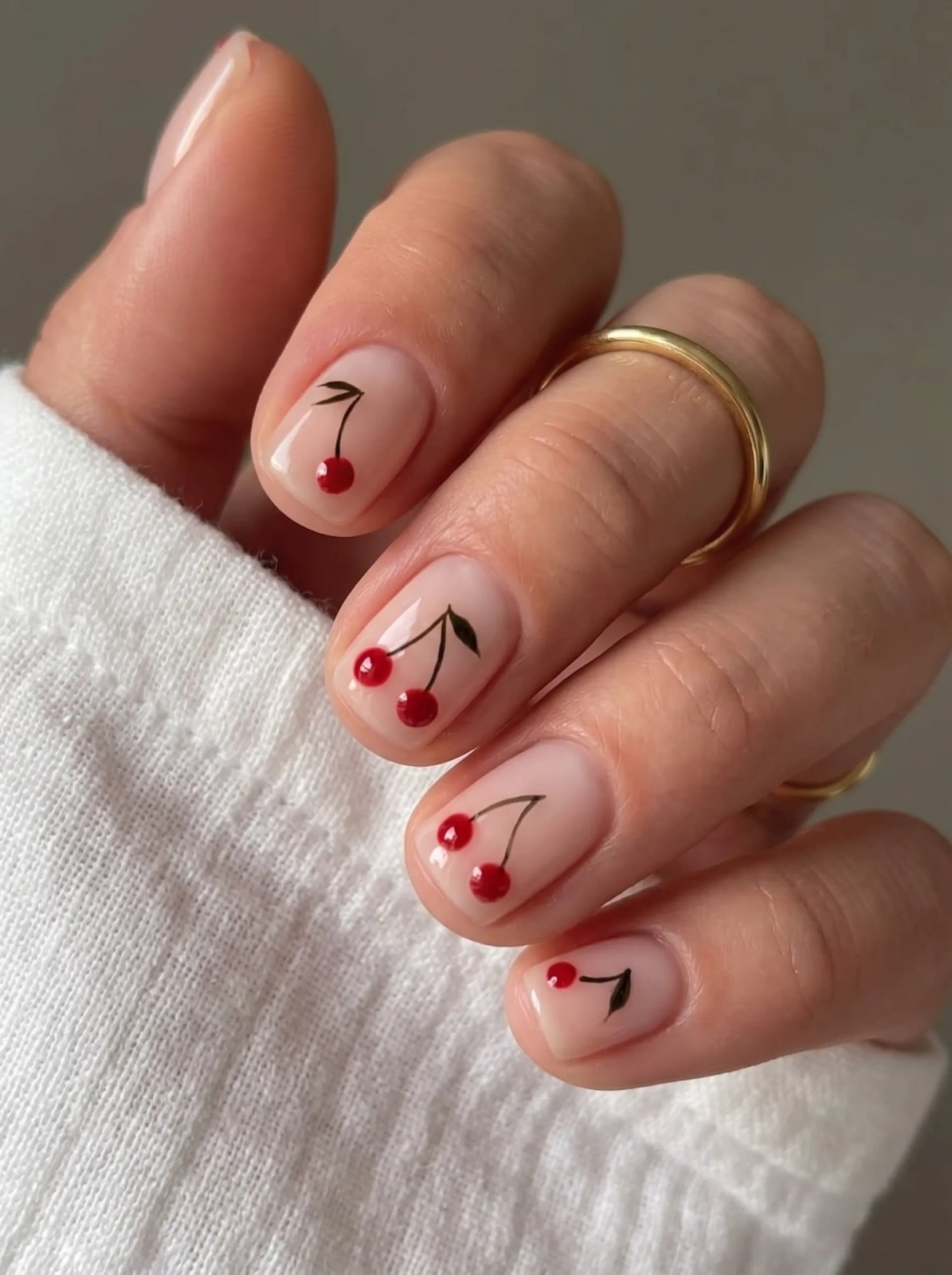 Nude Base Red Cherry Short Square Nails Nude Base Red Cherry Short Square Nails — Classy Short Nails 2027