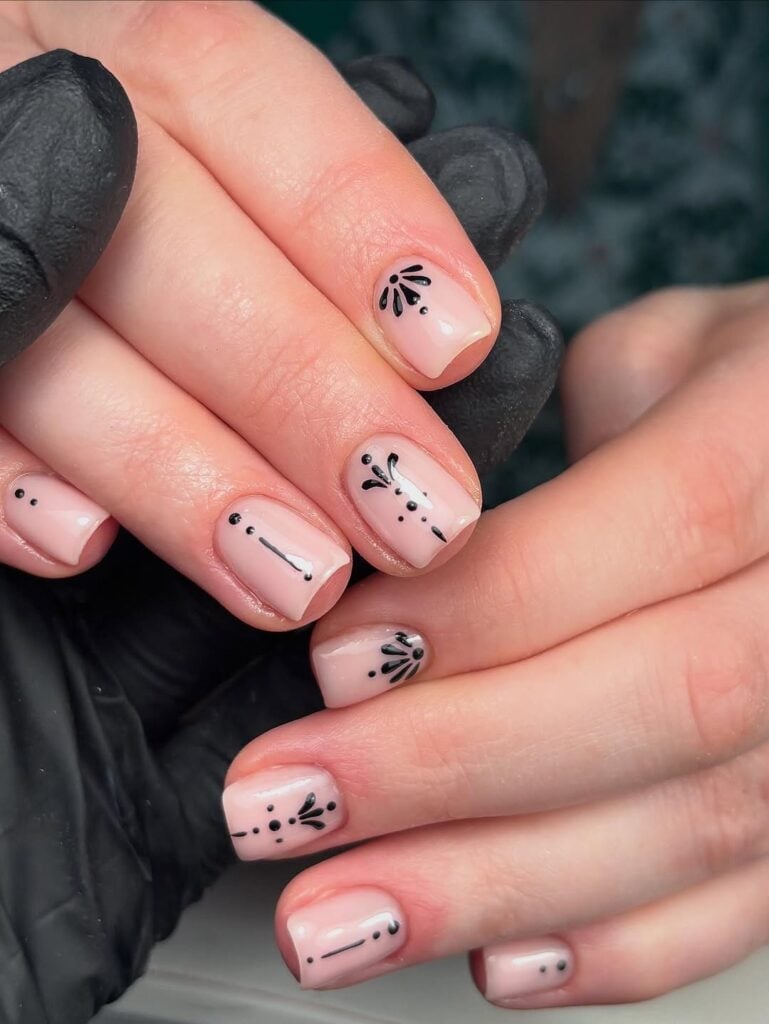 Pale Pink Black Minimalist Art Short Square Nails Pale Pink Black Minimalist Art Short Square Nails — Classy Short Nails 2027