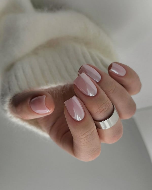 Milky Glazed Pale Pink Short Square Nails Milky Glazed Pale Pink Short Square Nails — Classy Short Nails 2027