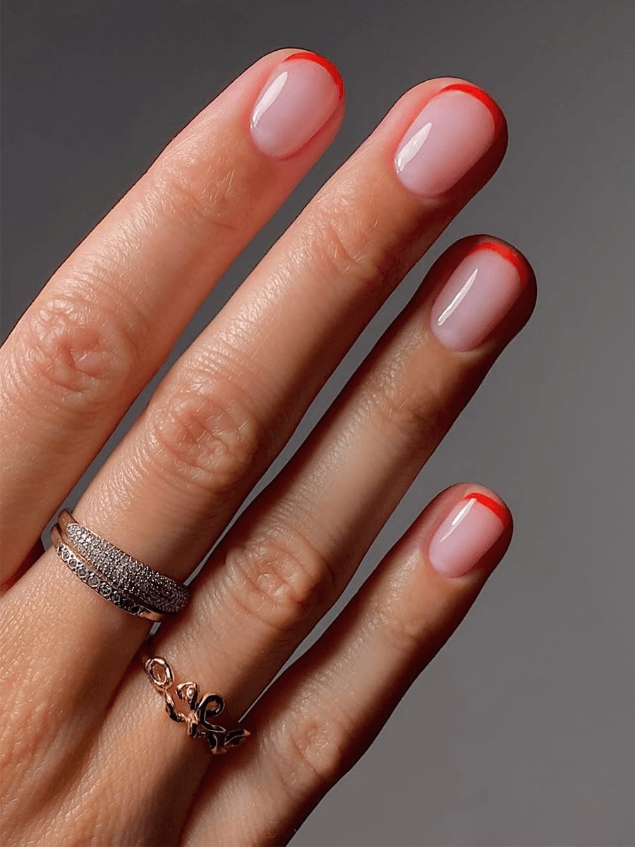 Vibrant Red Tip French Short Oval Nails Vibrant Red Tip French Short Oval Nails — Classy Short Nails 2027