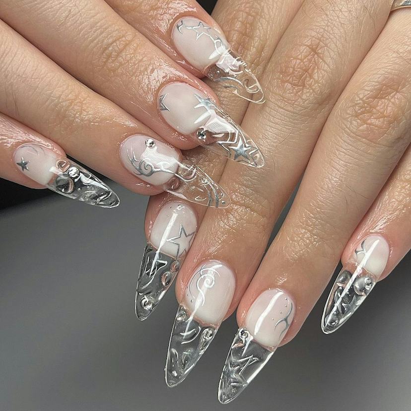 Long Stiletto Clear Star Swirl Nails Long Stiletto Clear Star Swirl Nails — Clear Nails 2027