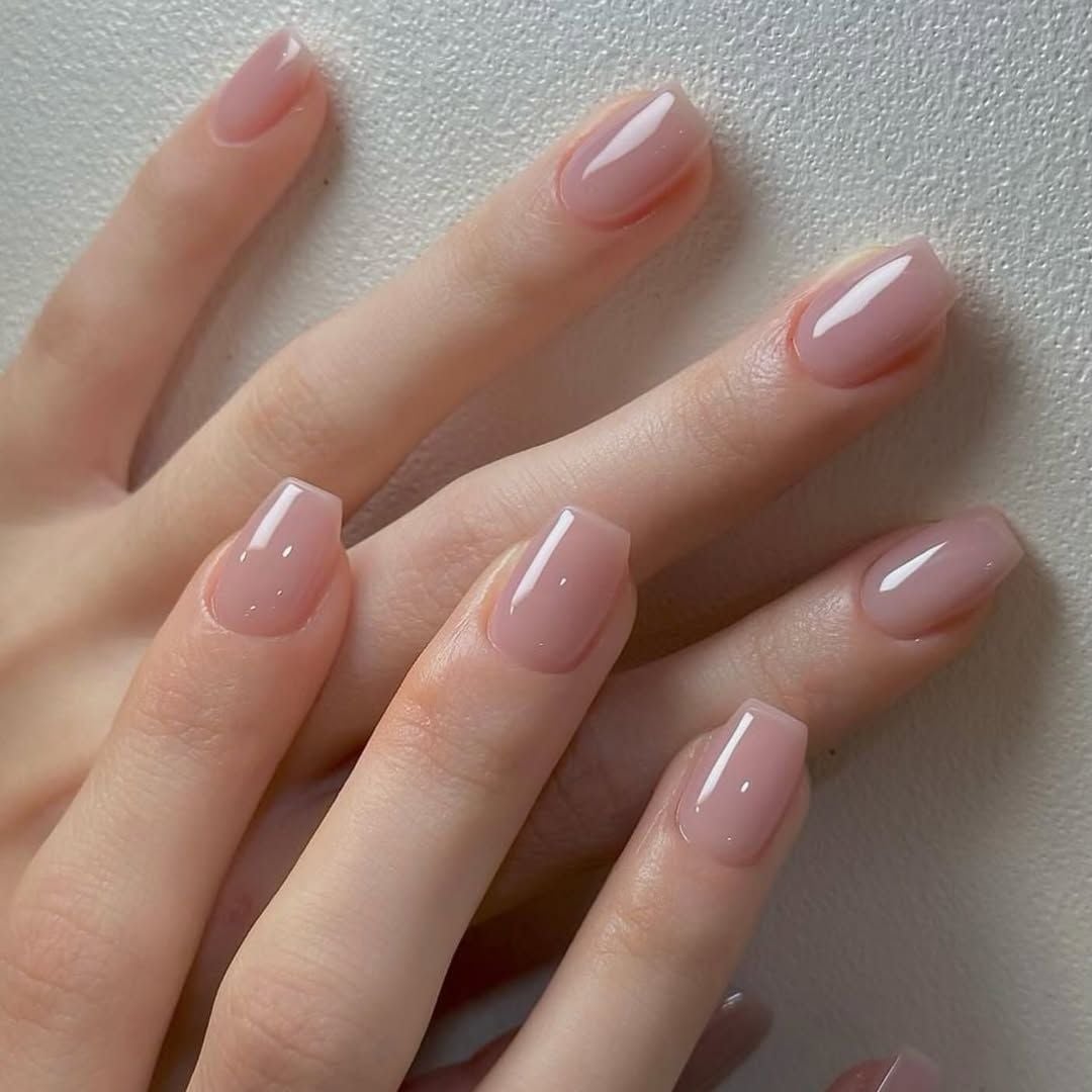 Short Square Sheer Nude Pink Nails, Glossy Short Square Sheer Nude Pink Nails, Glossy — Clear Nails 2027