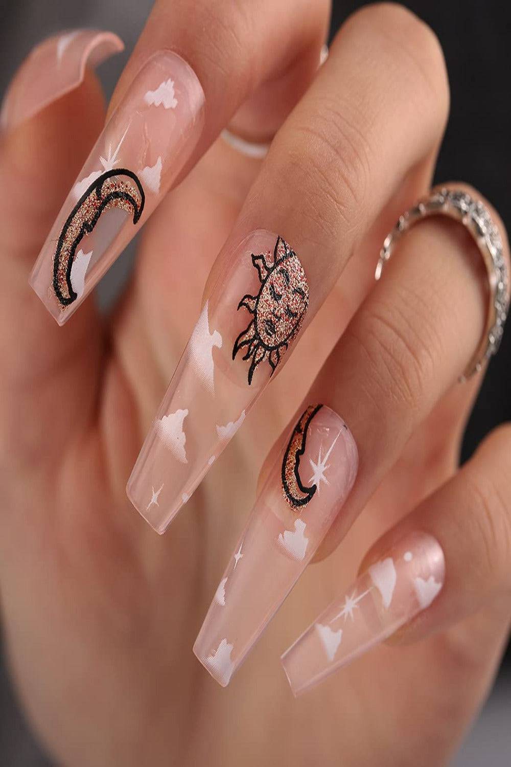 Nude Base Sun Moon Cloud Coffin Nails — Cloud Coffin Nails 2027