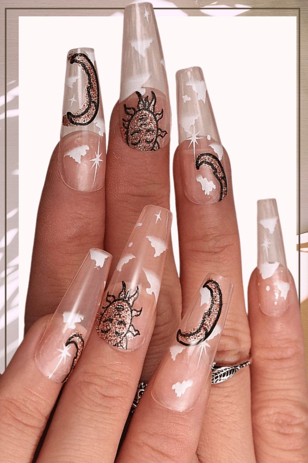 Clear Extra-Long Sun Moon Cloud Coffin Nails — Cloud Coffin Nails 2027