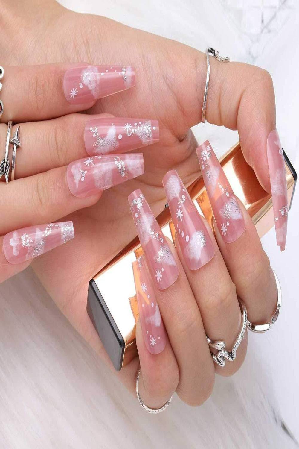 Pink Blue Ombre Glitter Cloud Coffin Nails, Everyday Version — Cloud Coffin Nails 2027