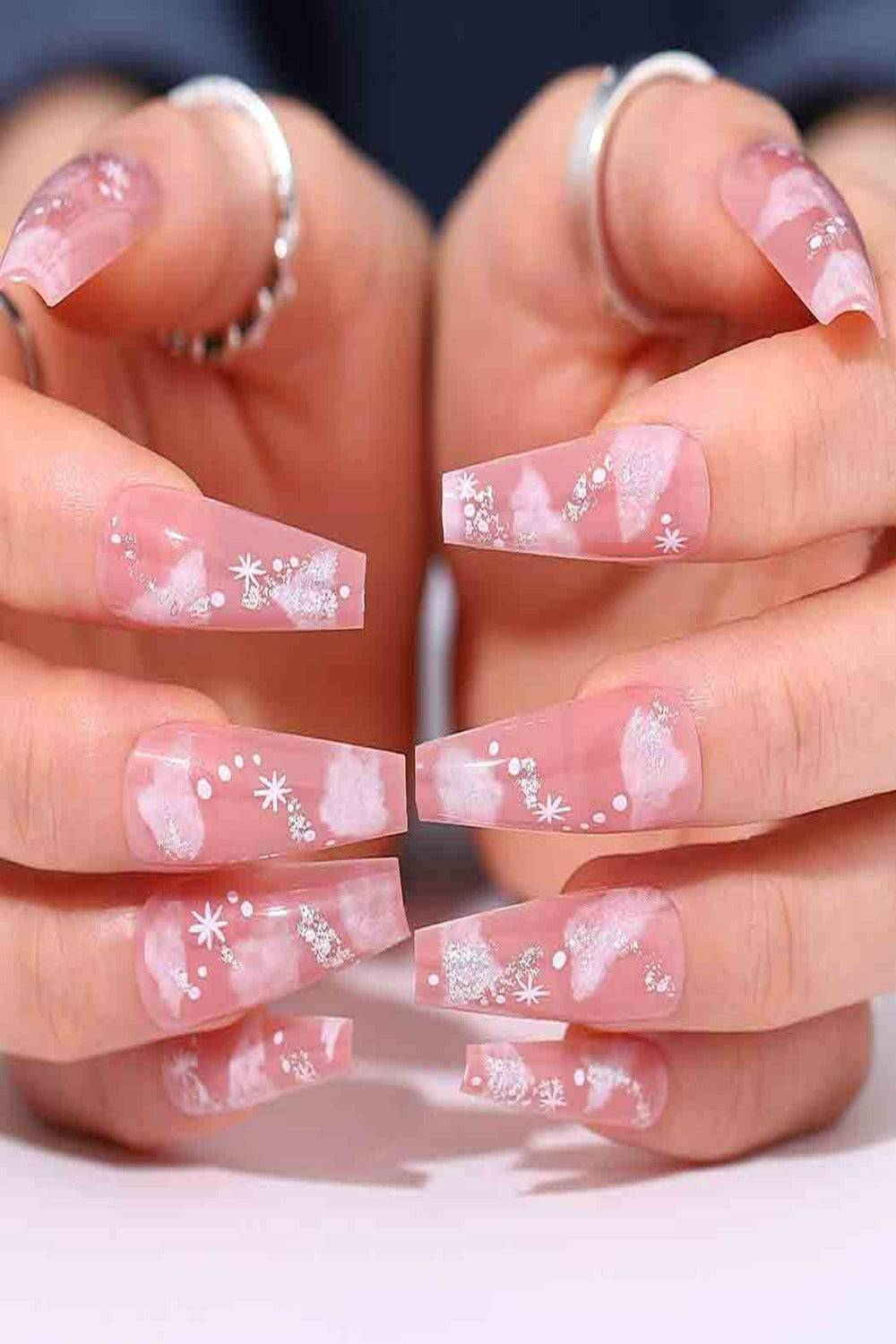 Pink to Blue Ombre Glitter Cloud Coffin Nails — Cloud Coffin Nails 2027