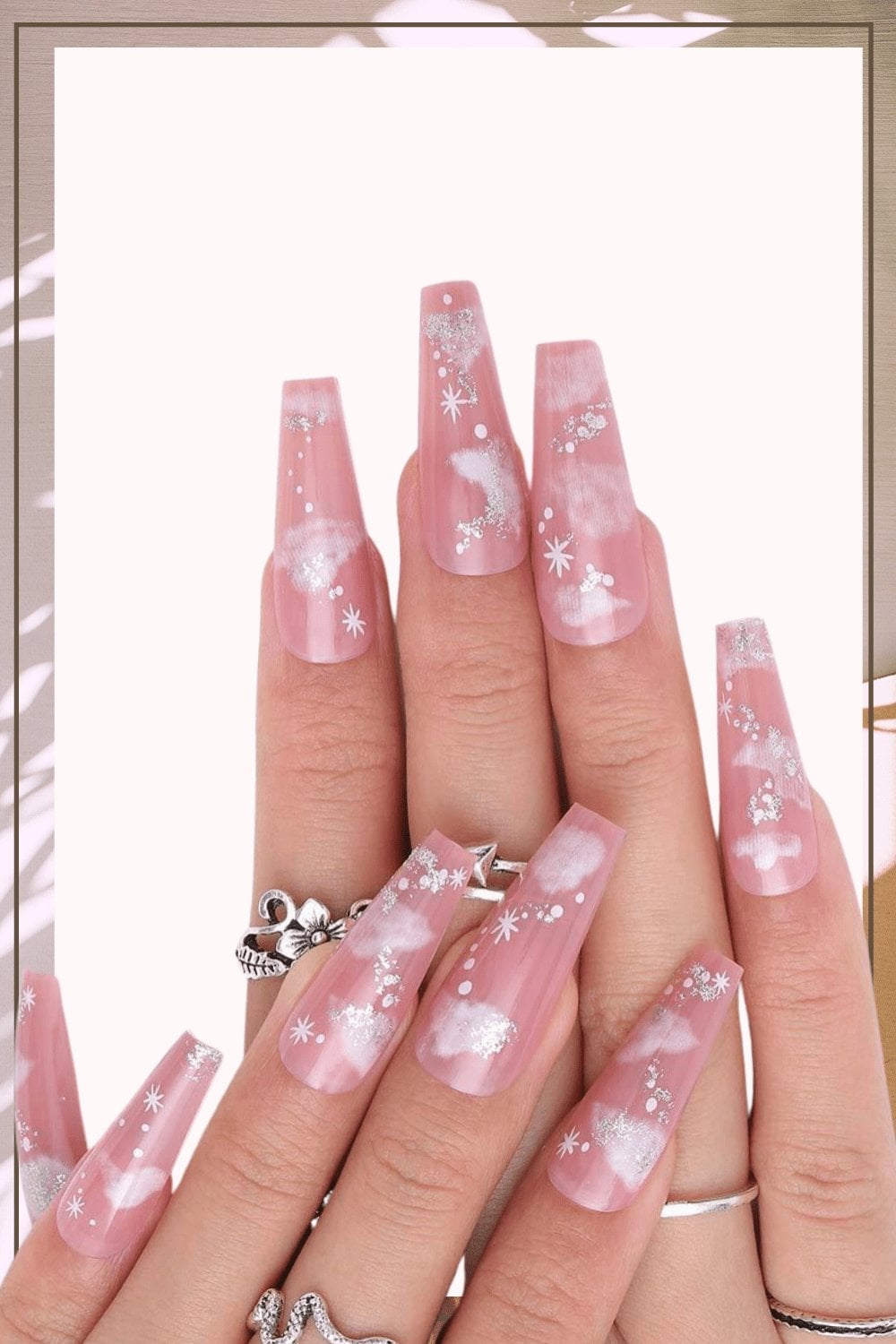 Soft Pink Glitter Cloud Coffin Nails — Cloud Coffin Nails 2027