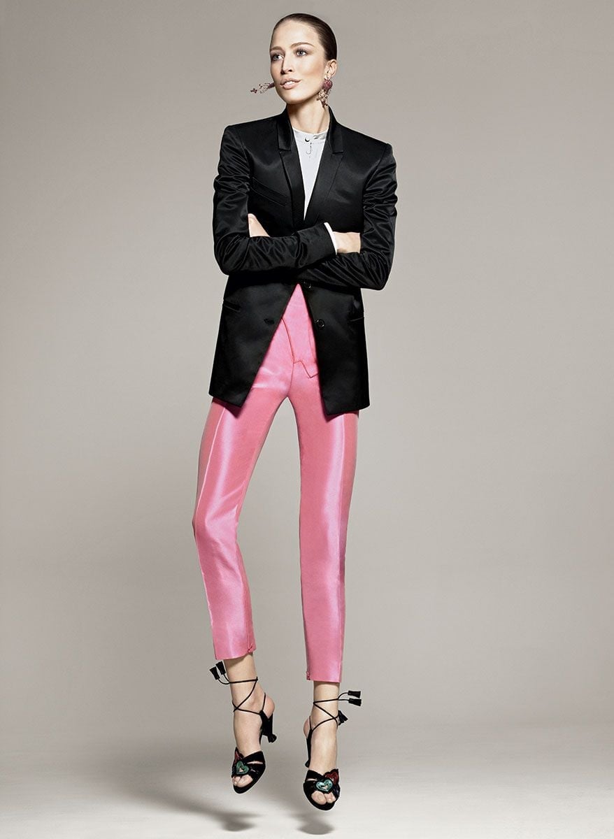 Black Blazer With Bright Pink Satin Trousers Black Blazer With Bright Pink Satin Trousers — Cocktail Attire Outfits 2027