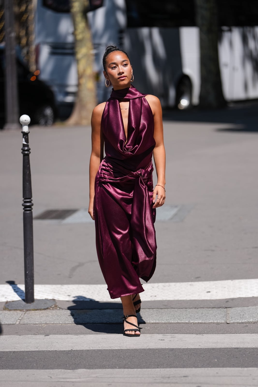 Deep Plum Satin Cowl Neck Midi Dress Deep Plum Satin Cowl Neck Midi Dress — Cocktail Attire Outfits 2027