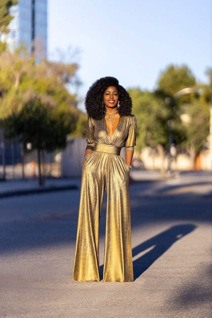Gold Metallic Wide-Leg Jumpsuit Gold Metallic Wide-Leg Jumpsuit — Cocktail Attire Outfits 2027