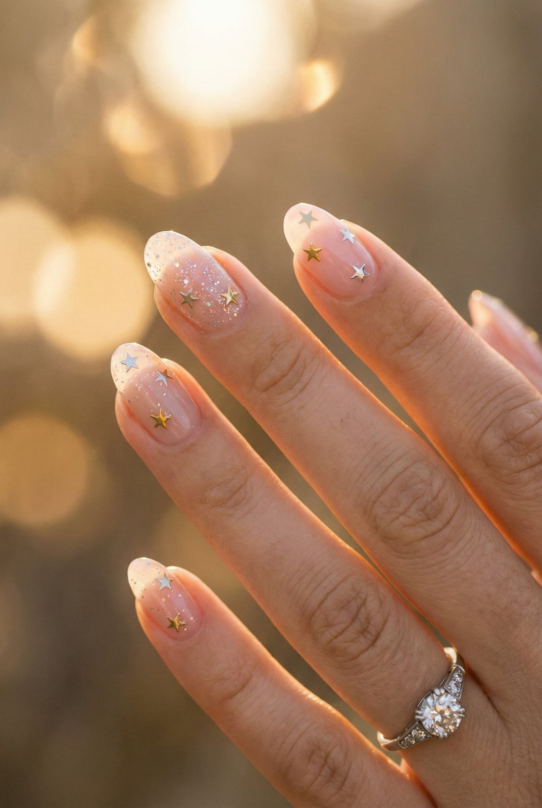 Glitter Base Nails With Star Embellishments Glitter Base Nails With Star Embellishments — Cocktail Party Nails 2027