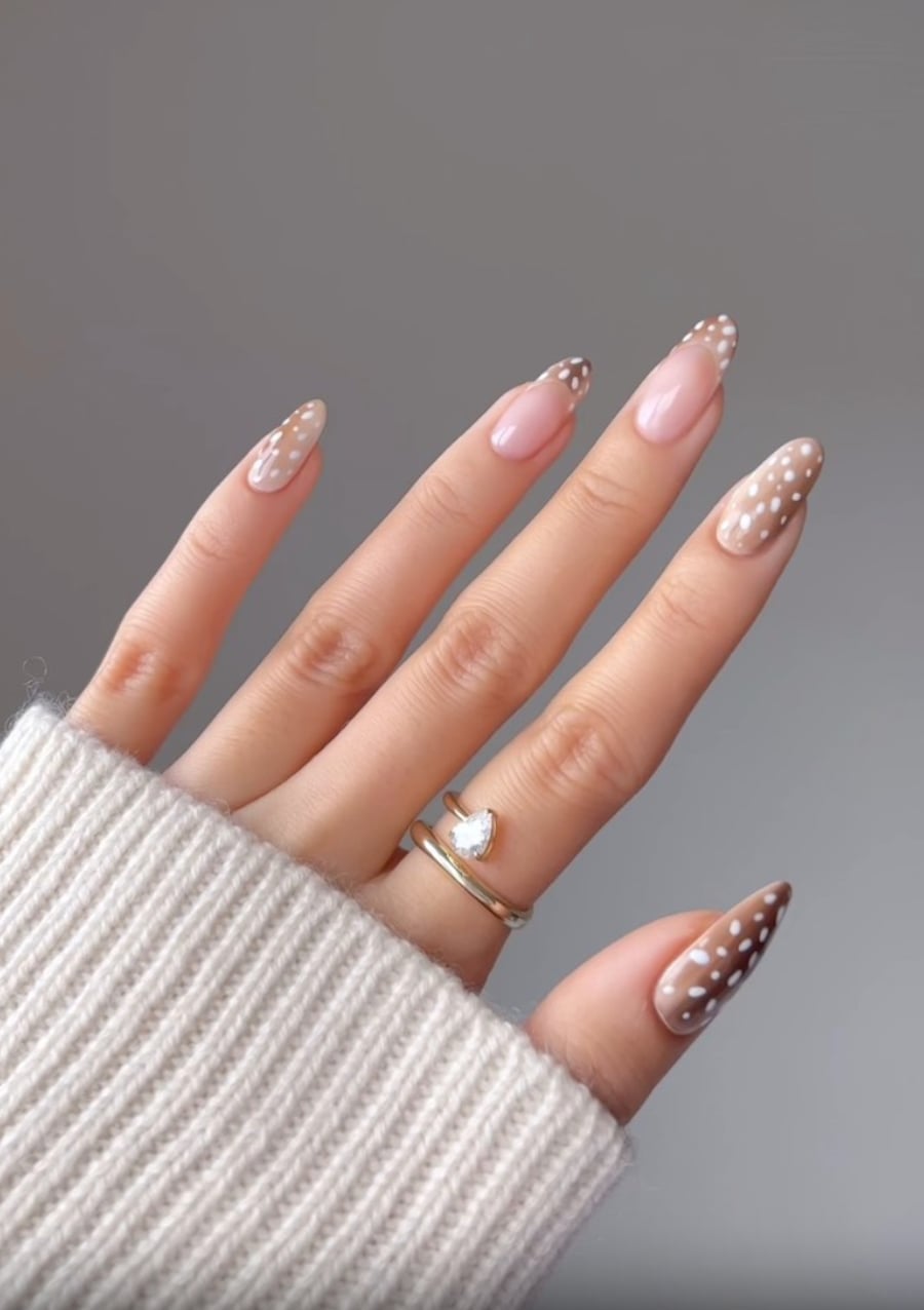 Nude Brown Polka Dot Almond Nails Nude Brown Polka Dot Almond Nails — Cocktail Party Nails 2027