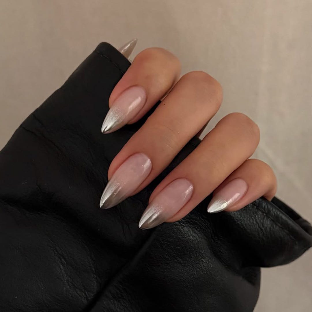 Silver Chrome French Tip Stiletto Nails Silver Chrome French Tip Stiletto Nails — Cocktail Party Nails 2027