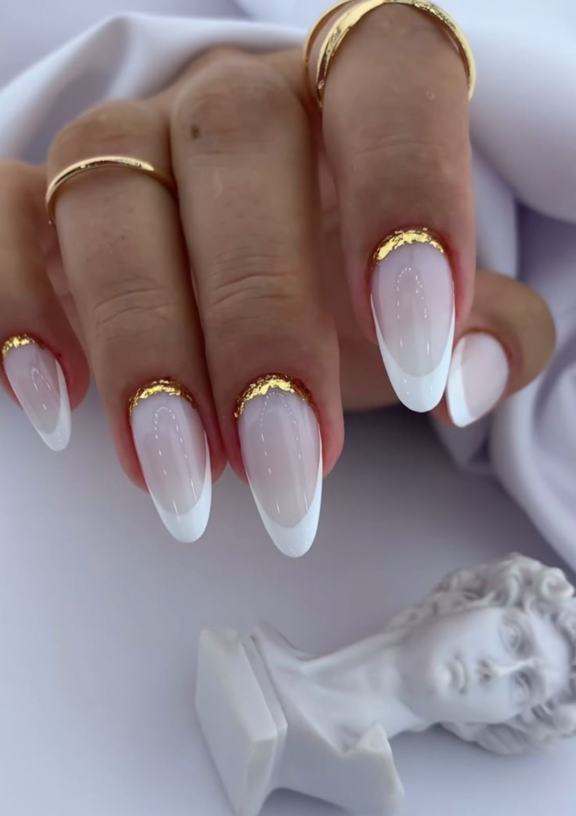 Sheer Nude French Manicure With Gold Foil Sheer Nude French Manicure With Gold Foil — Cocktail Party Nails 2027