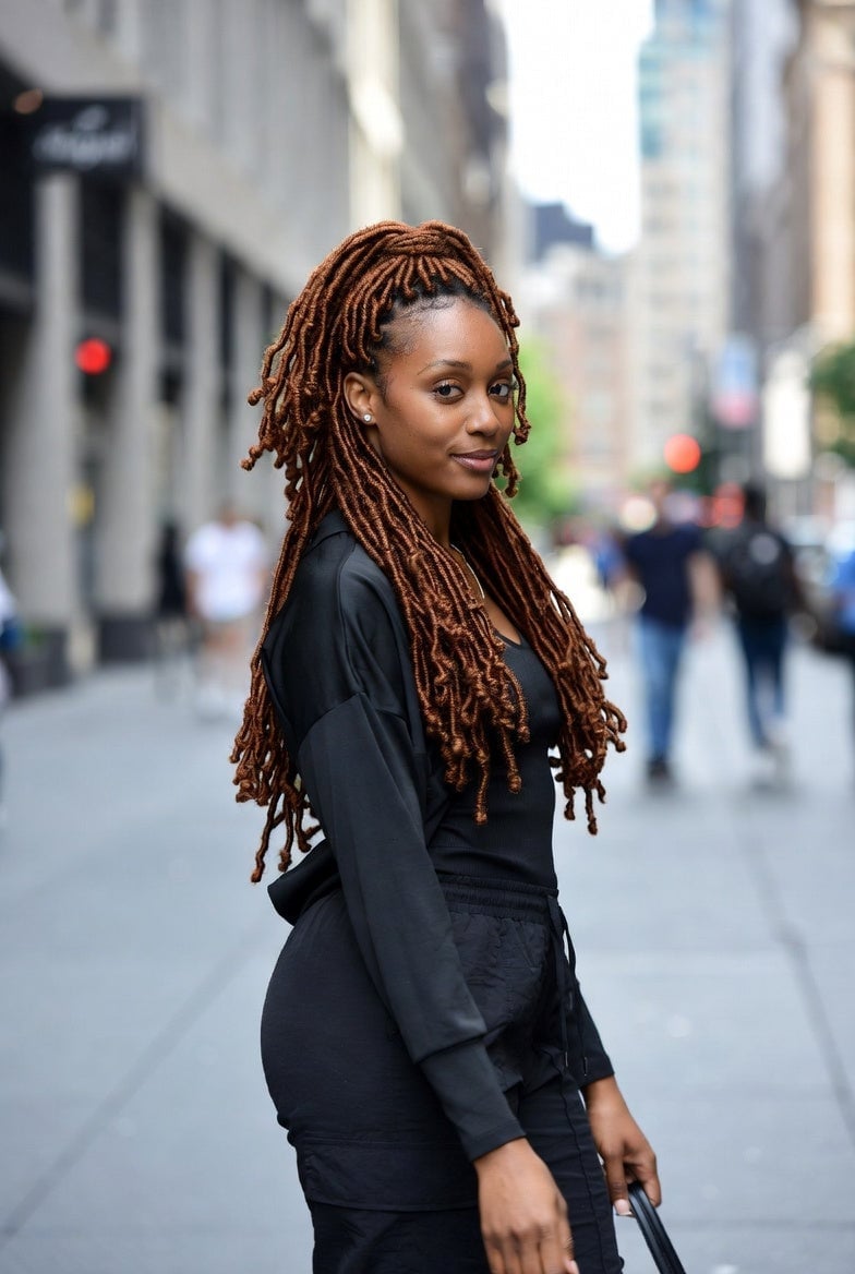 Shoulder Length Locs In Copper Brown Shoulder Length Locs In Copper Brown — Colored Locs 2027
