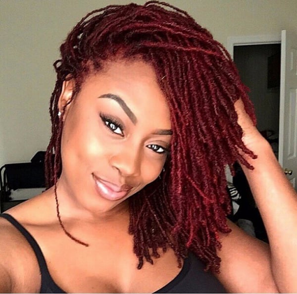 Shoulder Length Sister Locs In Deep Red Shoulder Length Sister Locs In Deep Red — Colored Locs 2027