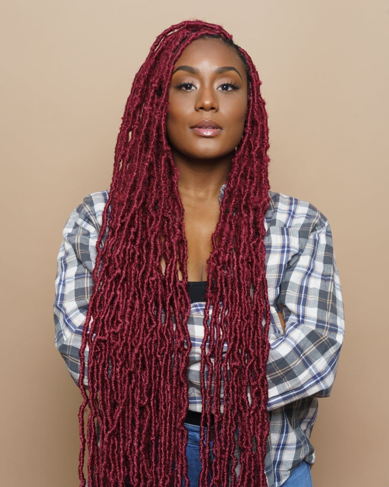 Mid-Back Faux Locs In Burgundy Mid-Back Faux Locs In Burgundy — Colored Locs 2027