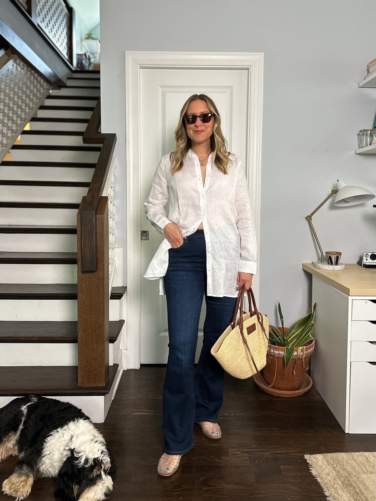 Dark wash flare jeans with an oversized linen shirt — Concert Bootcut Jeans Outfits 2027