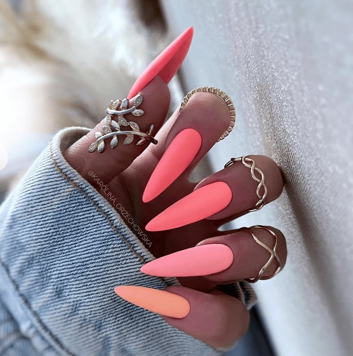 Matte Coral Pink Peach Stiletto Nails Matte Coral Pink Peach Stiletto Nails — Coral Stiletto Nails 2027