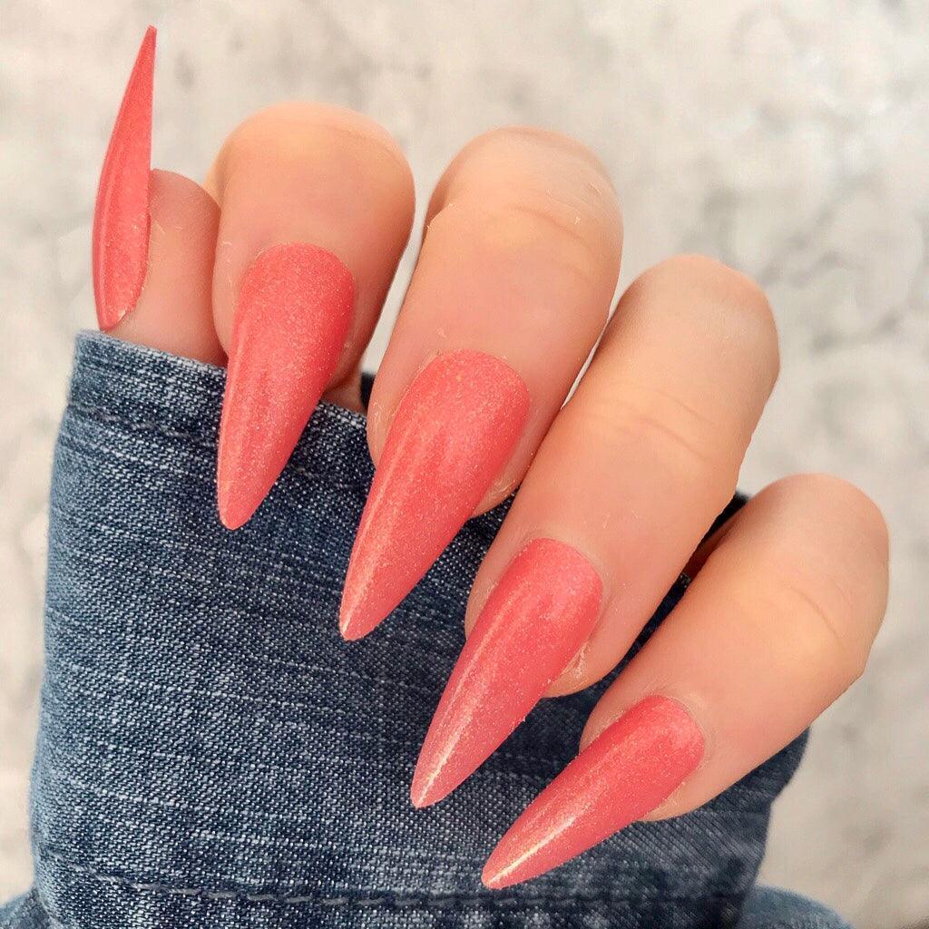 Dazzling Holographic Coral Stiletto Nails Dazzling Holographic Coral Stiletto Nails — Coral Stiletto Nails 2027