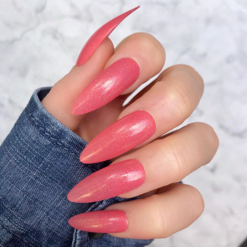 Shimmering Coral Pink Stiletto Nails Shimmering Coral Pink Stiletto Nails — Coral Stiletto Nails 2027