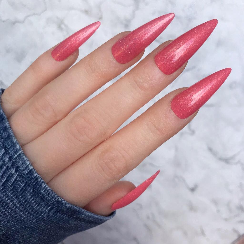 Sparkling Coral Pink Glitter Stiletto Nails Sparkling Coral Pink Glitter Stiletto Nails — Coral Stiletto Nails 2027