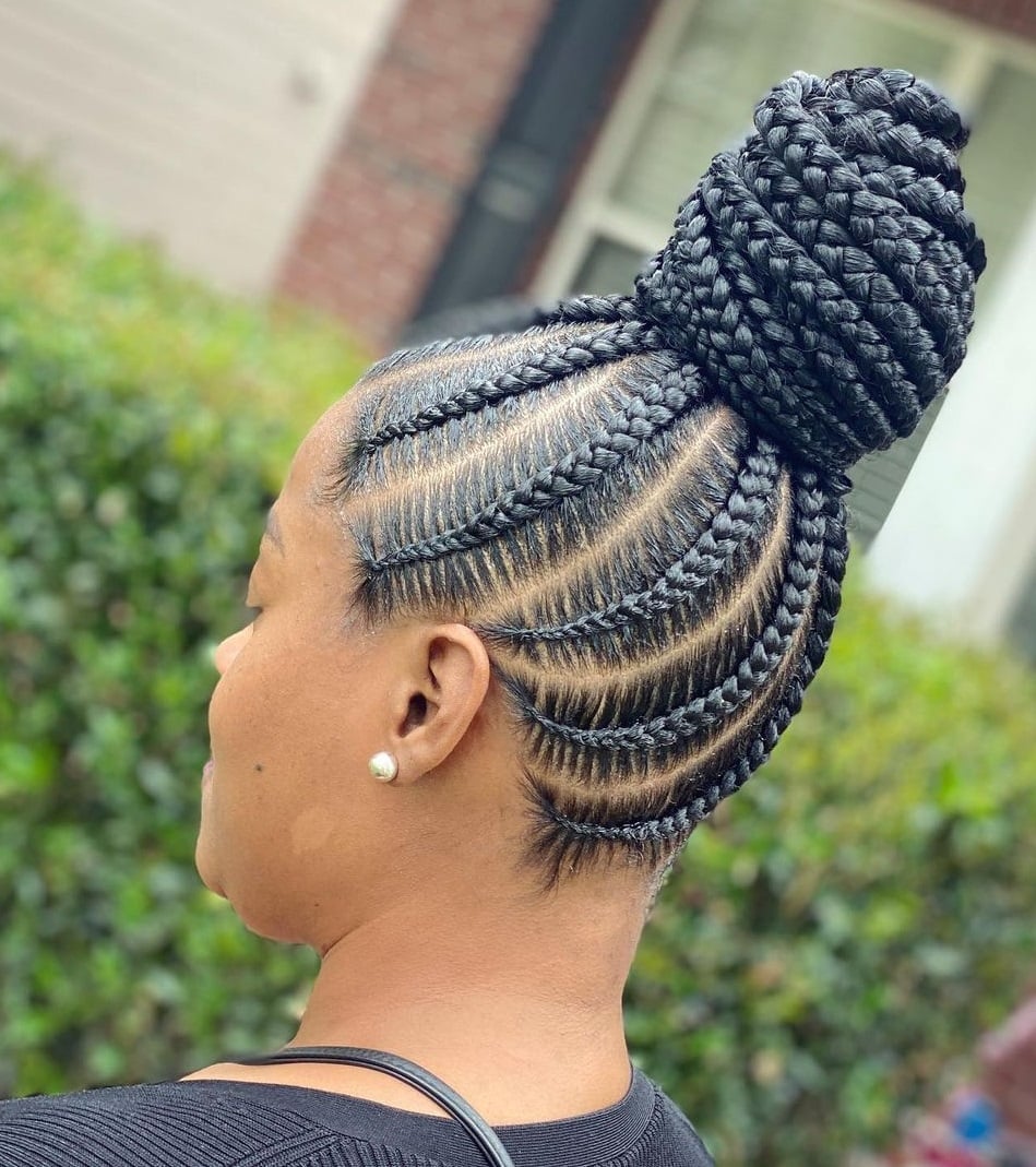 Voluminous Bun With Curved Cornrows — Cornrow Bun 2027