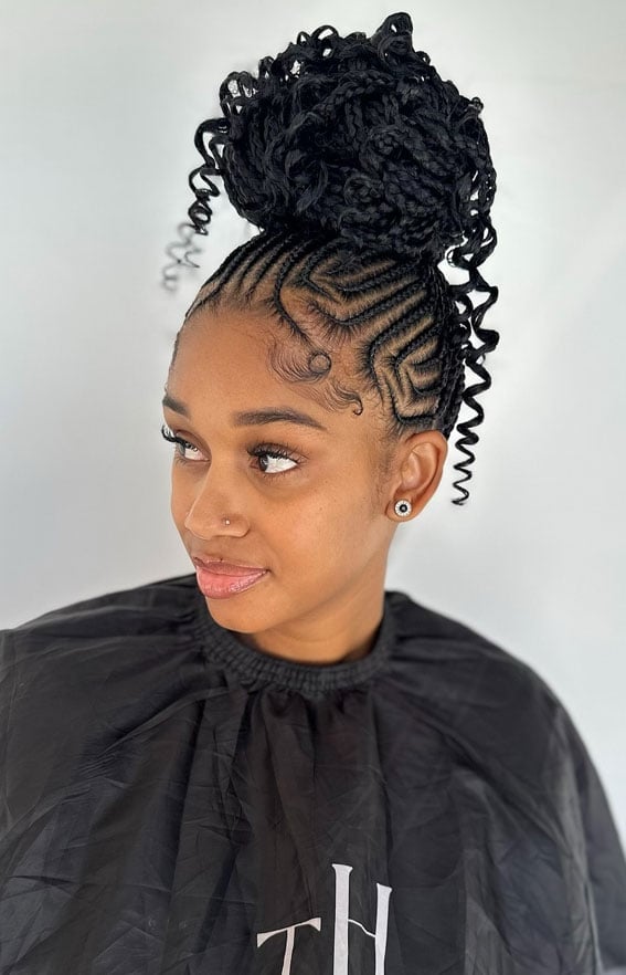 Cornrow Bun With Swirls and Curls — Cornrow Bun 2027