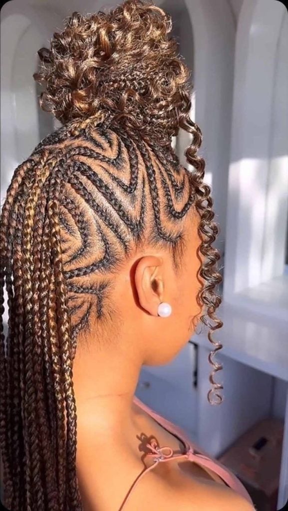 Geometric Cornrow Pattern With Braided Bun — Cornrow Bun 2027