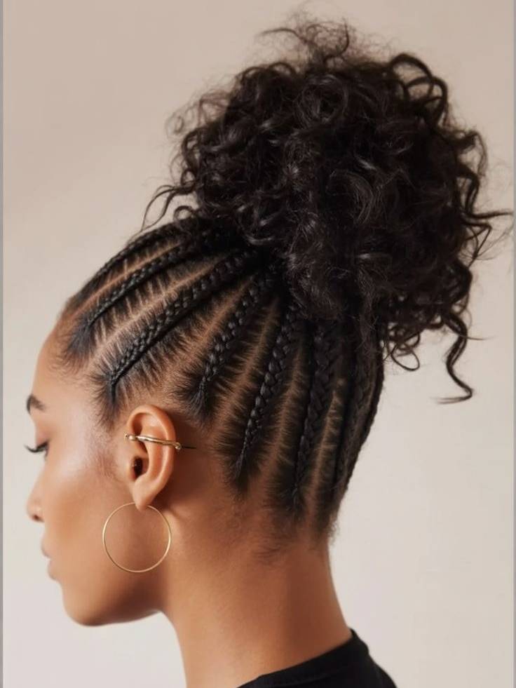 Textured Bun With Radiating Cornrows — Cornrow Bun 2027