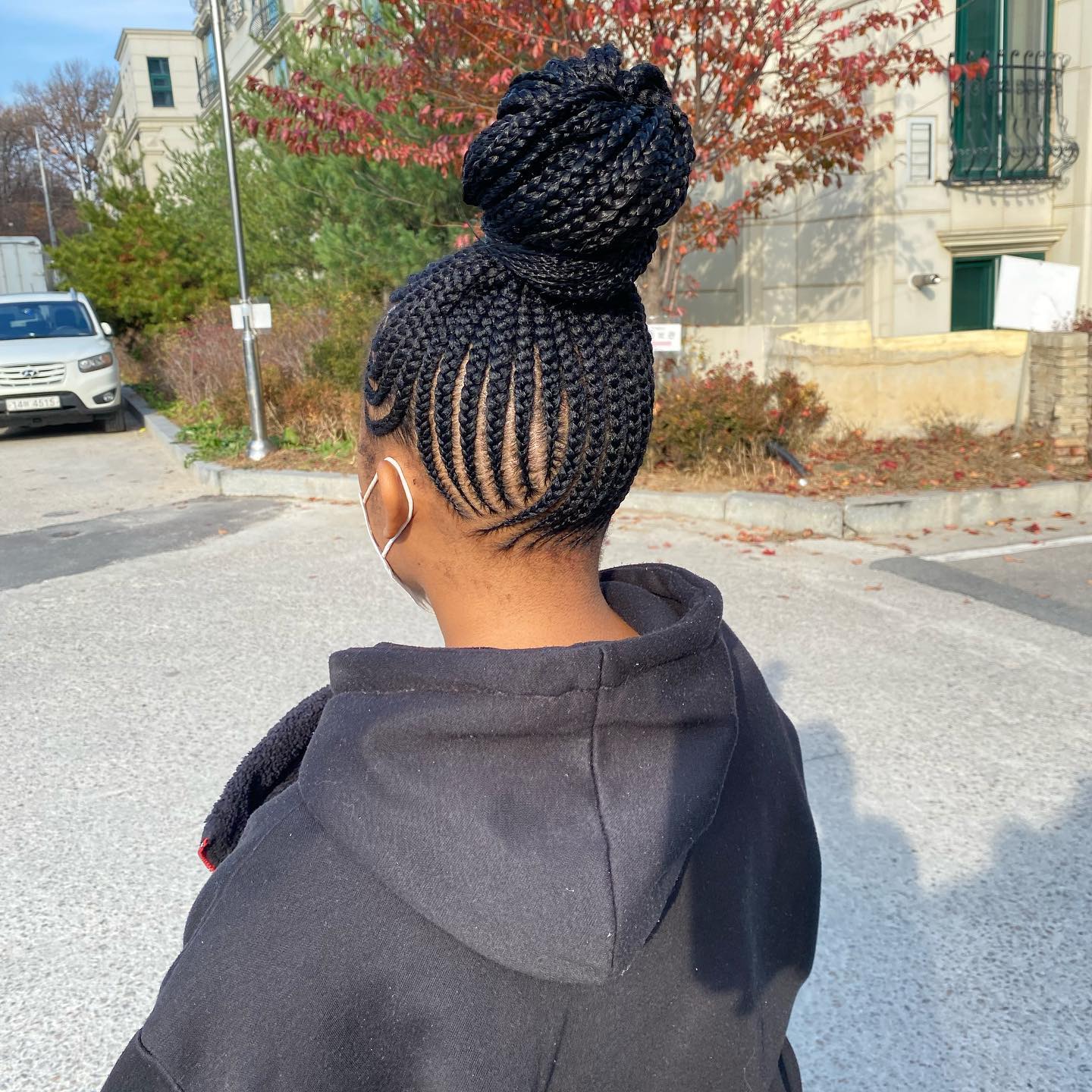 Back View High Bun With Thick Cornrows — Cornrow Bun 2027