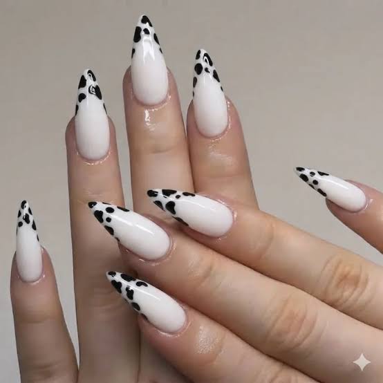 Nude Stiletto Cow Print Tip Nails Nude Stiletto Cow Print Tip Nails — Cow Print Airbrush Nails 2027