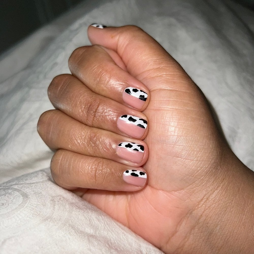 Short Square Cow Print French Tip Nails Short Square Cow Print French Tip Nails — Cow Print Airbrush Nails 2027